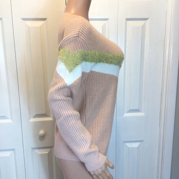 Nine West Womens Pink Metallic Shine Chevron Print Pullover Sweater Size Small - Picture 3 of 10